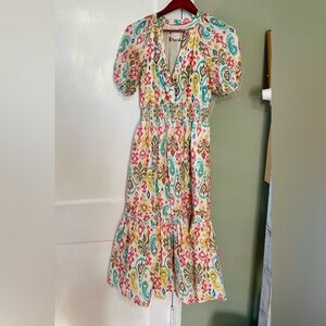 Anthropologie Maxi Dress Felipa Ikat Printed Multicolor Puff Sleeve! XS